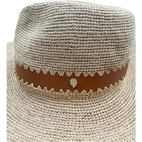Helen Kaminski OS Acheron Adjustable Raffia Leather Wide Brim Fedora Sun Hat - Picture 7 of 10